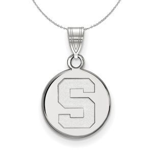 Sterling Silver Michigan State Small Initial S Disc Necklace - 16 Inch